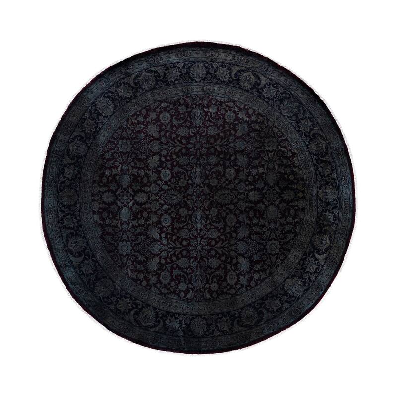 Overdyed One-of-a-Kind Hand-Knotted Round Area Rug - Gray - 8' 1" x 8' 1"