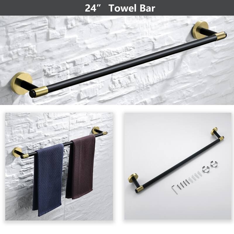 6-Piece Bath Hardware Set Towel Holder Set in Black and Gold