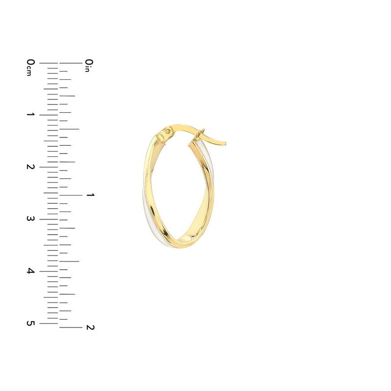 Curata 14k Yellow Gold 16.3x3mm White Enamel Oval Twist Hoop Earrings