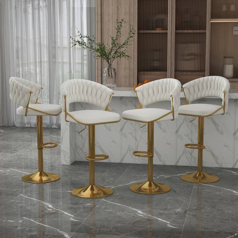 Set of 4 Bar Stool Adjustable Height with Swivel Seat - IVORY