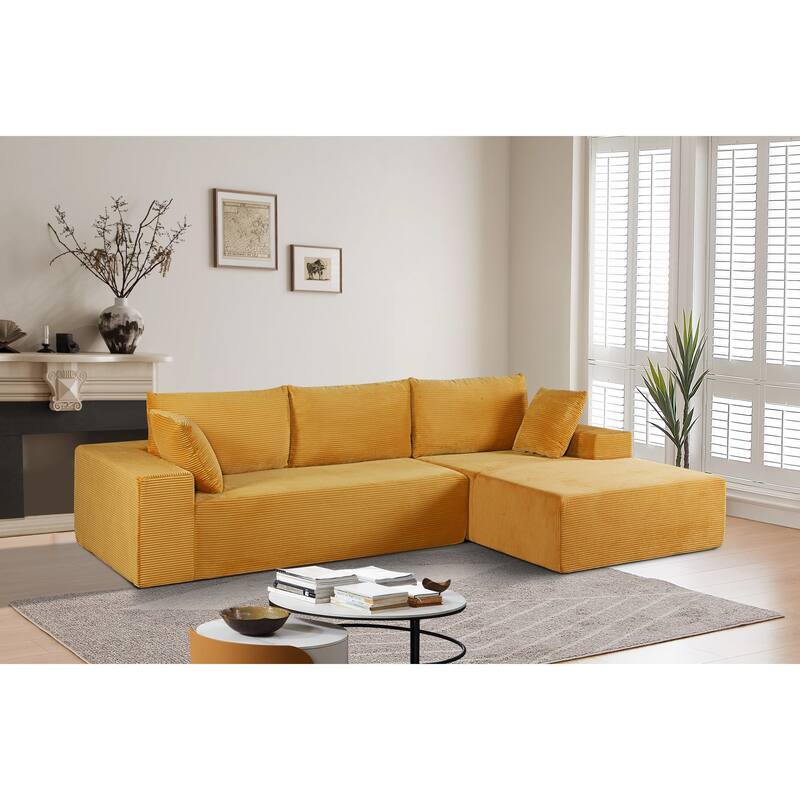 Modular Sleeper Sofa with Wide Armrest Corduroy L Shaped Sectional Couches for Living Room, No Assembly - Ginger Yellow - Right Facing