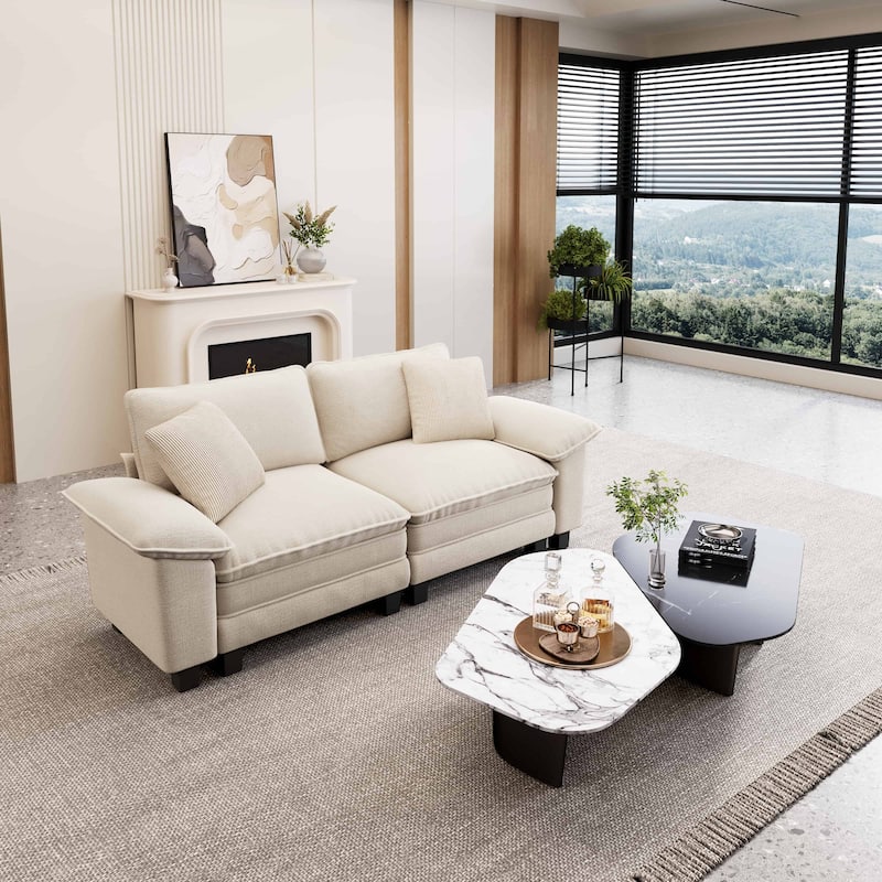 MAISON ARTS Cloud Modular Deep Seat Sofa, Chenille or Corduroy Sectional Couch with Removable Arms, 1–4 Seater - Beige Chenille(2 Pieces) - Symmetrical