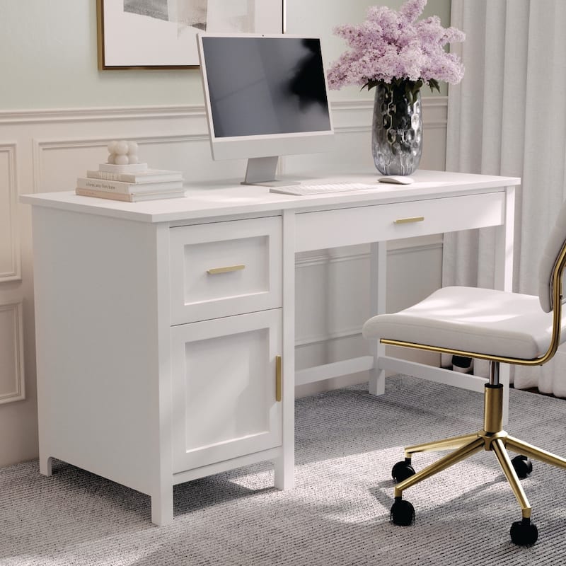 Martha Stewart Shaker Style Wood Home Office Desk with Storage Cabinet and 2 Drawers