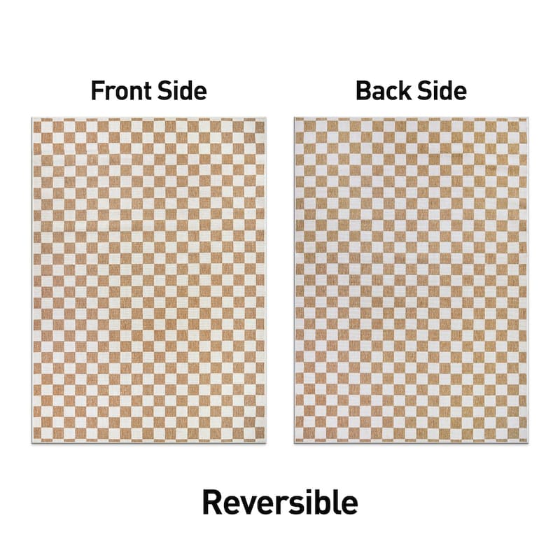 World Rug Gallery Contemporary Checkered Weather Resistant Reversible Indoor/Outdoor Area Rug