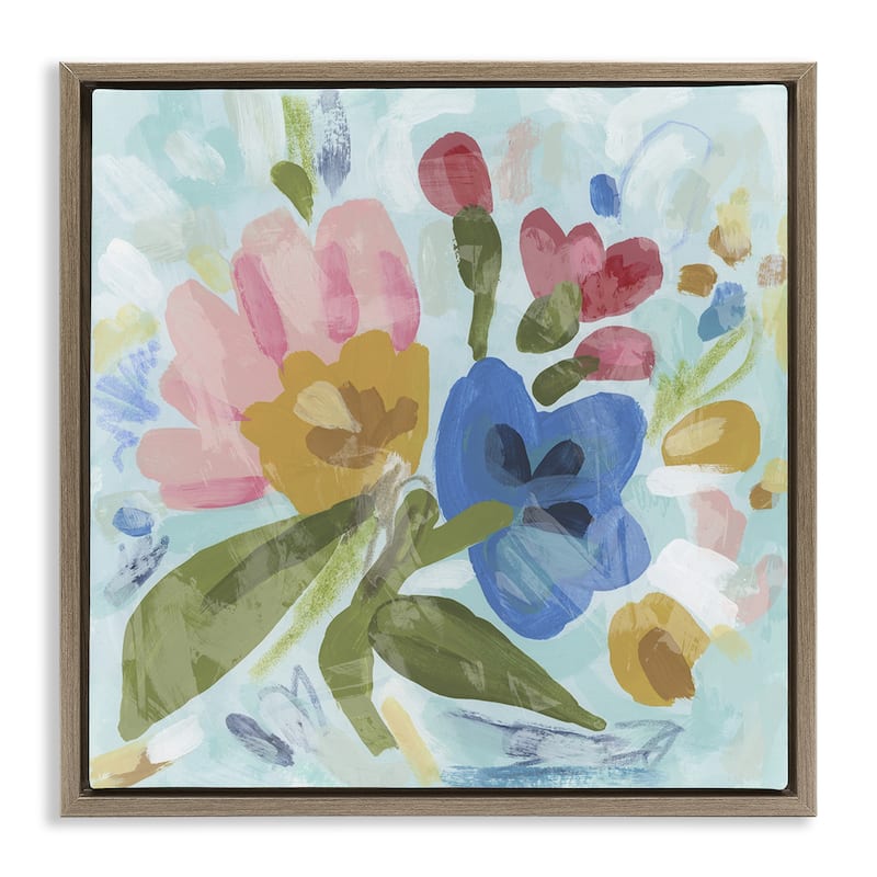 Stupell Stylish Pop Flowers Framed Floater Canvas Wall Art Design By June Erica Vess - 25 x 25 - Brown