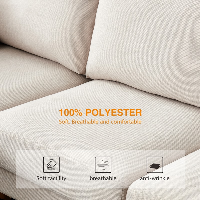 92'' Fabric L-Shape 3-Seater Sofa with Ottoman, Gold Metal Legs, and Toss Pillows