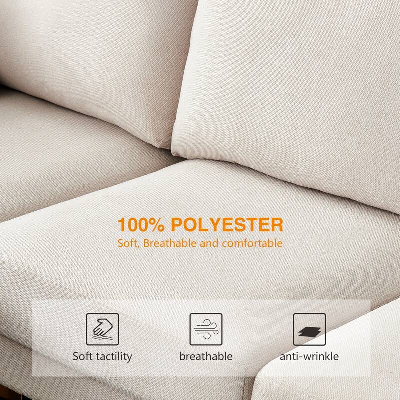 Beige 92'' Turquoise L-Shaped 3-Seater Sofa with Ottoman, 2 Pillows, Gold Metal Legs, and Polyester Fabric