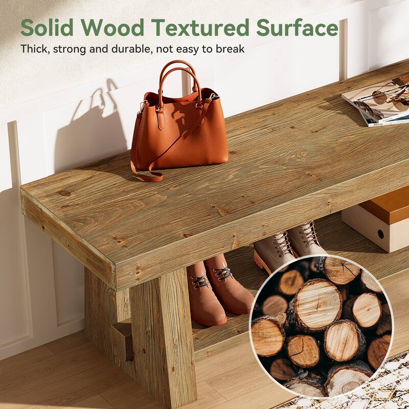 2-Tier Solid Wood Entryway Bench with Shelves, Dining Bed End Accent Seat for Dining Room Living Room Hallway Bedroom