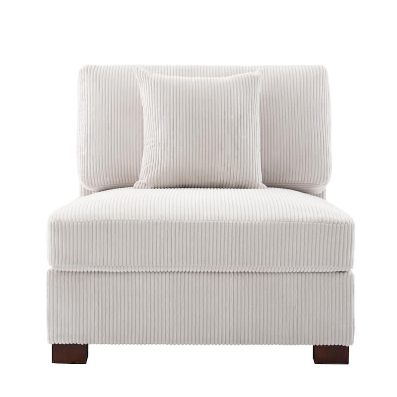 Corduroy Couch Modular Sectional Sofa with Pillows - Armless - Beige