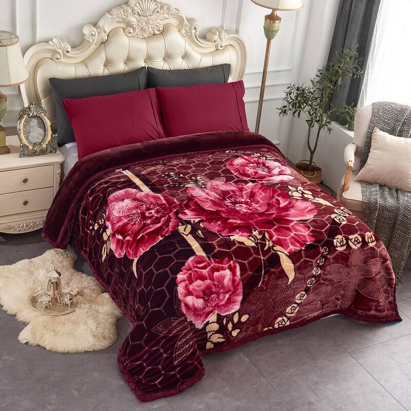 Floral & Animal 2-Ply Heavy Raschel Blanket 85" X 95"