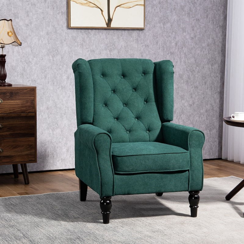 HOMCOM Copper Grove Guanta Tufted Wood Leg Accent Chair - Green