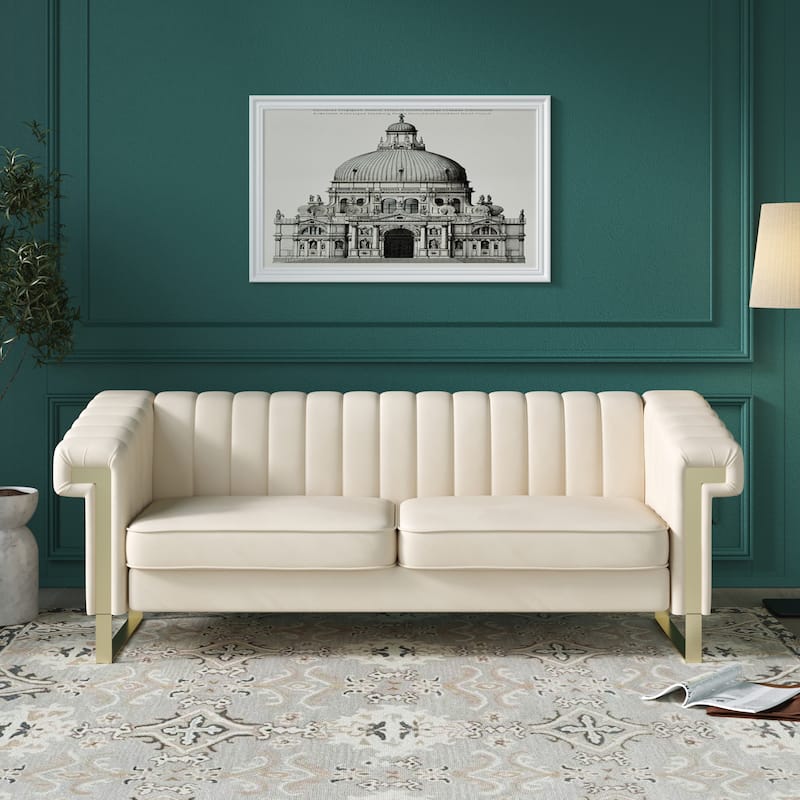 Nordic Modern Velvet Sofa Light Luxury Couch Chair Lounge Loveseat - Beige