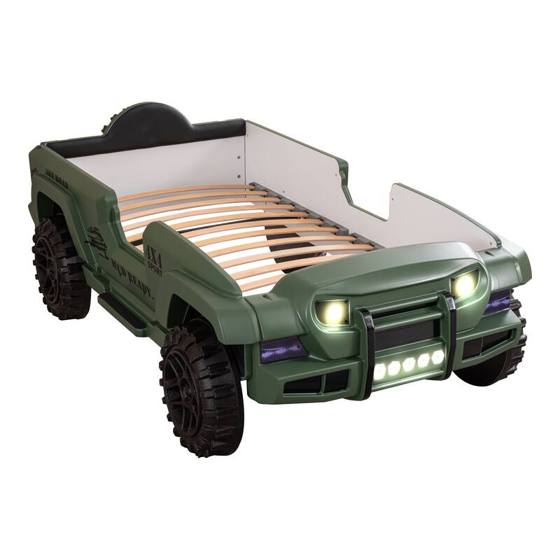 Zemo Novelty Twin Faux Leather Upholstered Off-Road SUV Kid Bed with Light and Sound Functions by Furniture of America