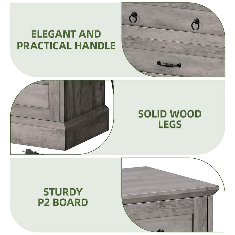 Farmhouse 6 Drawer Dresser, TV Stand, Chest of Drawers With Charger Station And Side Pocket