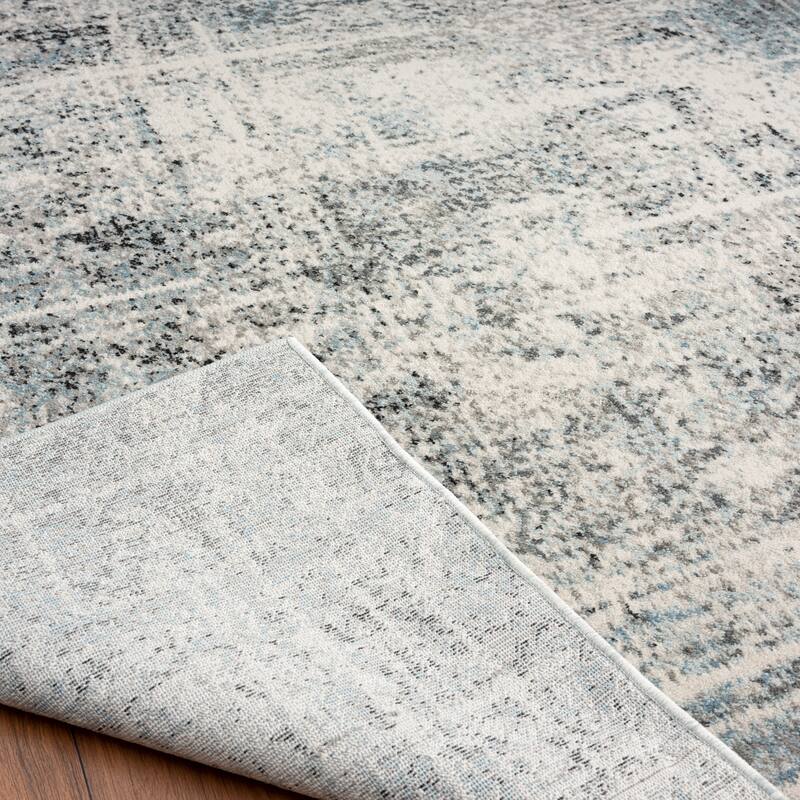 Theory Distressed Dusty Blues / Greys Abstract Area Rug