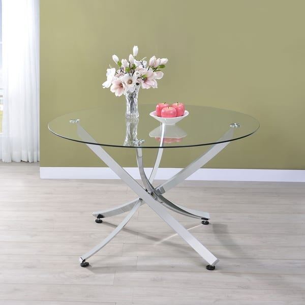 Beckham Round 46-inch Glass Top Dining Table Chrome - Bed Bath & Beyond ...