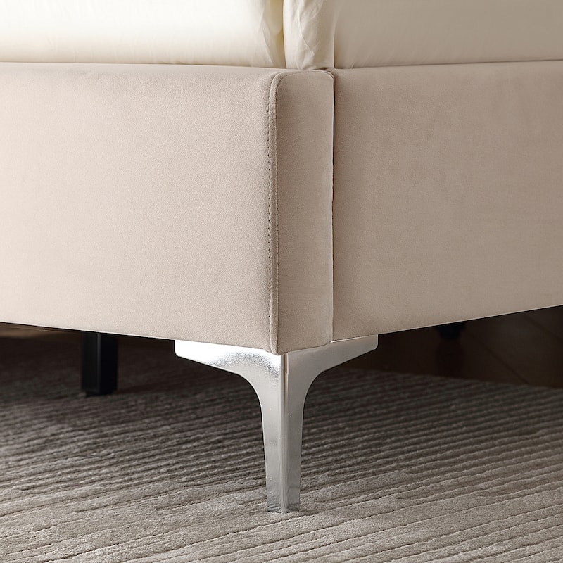 California King Velvet Upholstered Platform Bed Frame