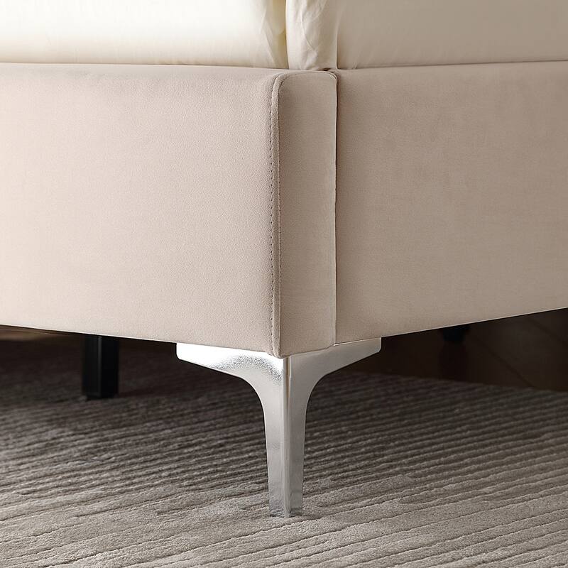 Morden Fort Queen Size Velvet Upholstered Platform Bed Frame with 6 inches Metal Legs