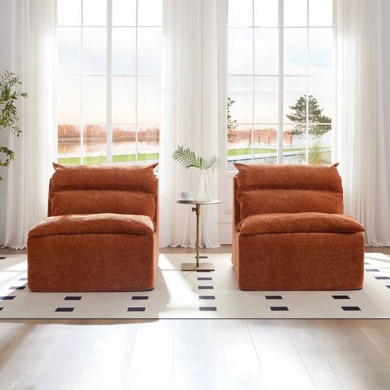 Accent Armless Chair Lazy Floor Seating, Single Chair Sofa Lounger Leisure Accent Single Couch with Backrest for Living