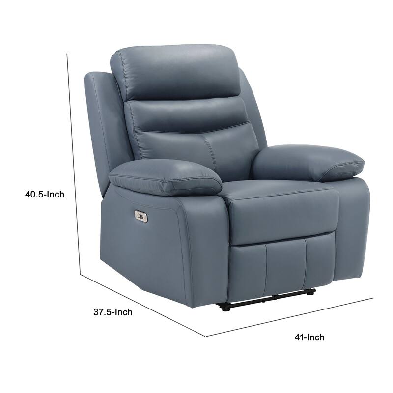 Hanna Power Reclining Chair, Blue Top Grain Leather Cushions, USB Port