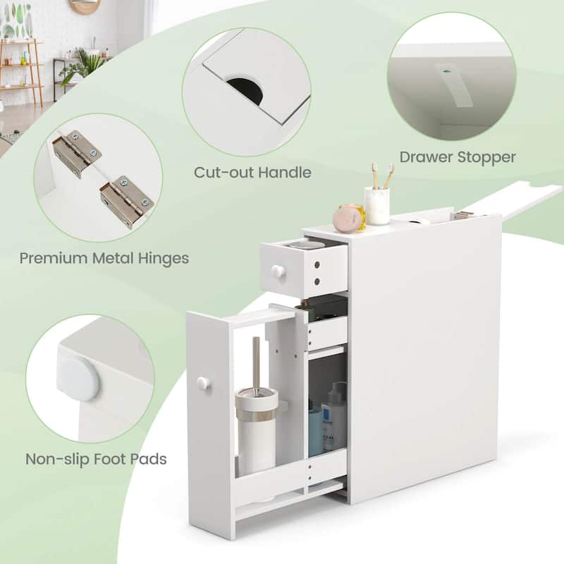 Costway Bathroom Floor Cabinet Toilet Narrow Storage Organizer with
