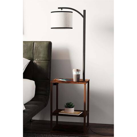 Brown Floor Lamp With Table And USB Port