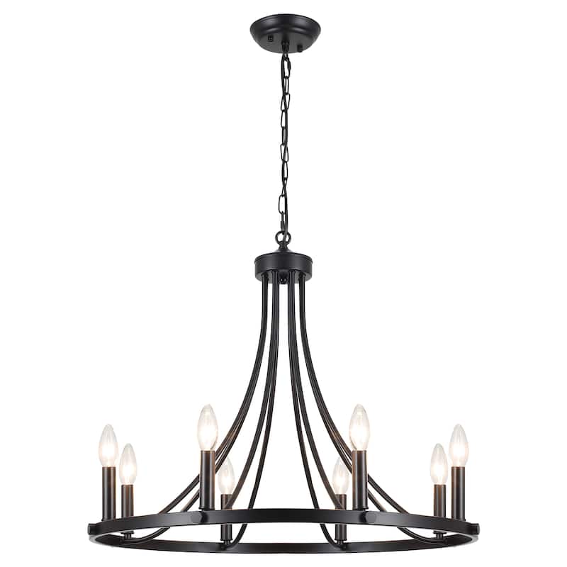 8-Light 25.59 in. Rustic Wagon Wheel Chandelier for Kitchen Living Room