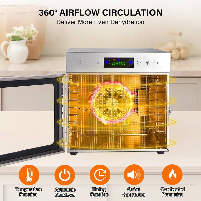 Food Dehydrator, Stainless Steel Trays Dehydrators for Food and Jerky, Herbs, Fruit, Dehydrator Machine with Digital Timer