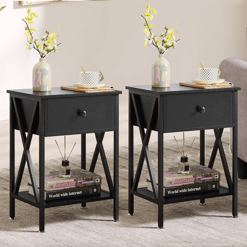 Javlergo Set of 2 Nightstand with 1 Drawer and Storage Shelf End Table Bedside Table for Bedroom Living room Office
