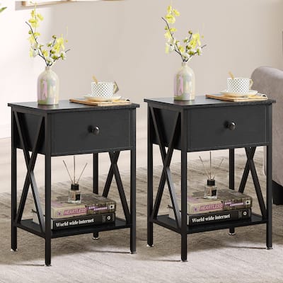 VECELO 1 - Drawer Modern End Table/Nightstands with Storage Shelves