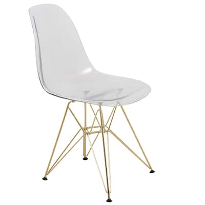 LeisureMod Cresco 2-Tone Eiffel Side Chair with Gold Base - White Blue - 17"L x 18.4"W x 32"H