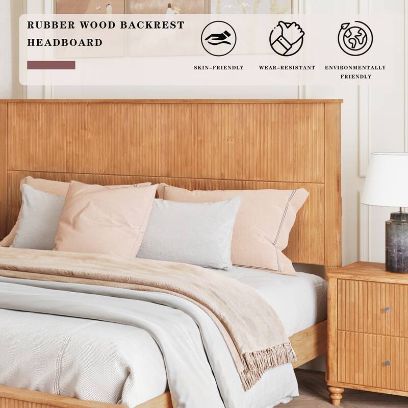 Solid Wood Bed Frame with Tall Headboard