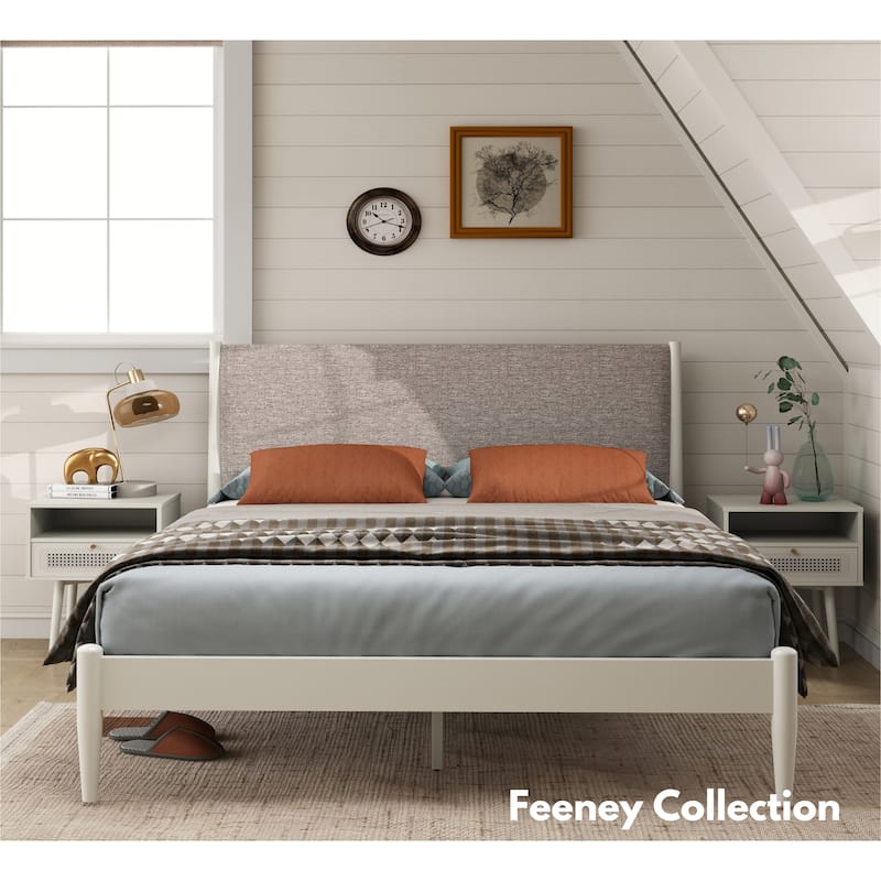 Roundhill Furniture Feeney Dual-tier Storage Nightstand, Cream White