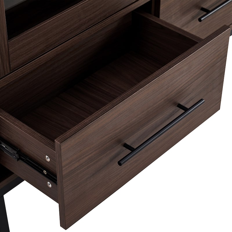 60"Hx39.5"W Lighted Display Cabinet with Glass Doors & LED Lighting Bookshelf Buffet