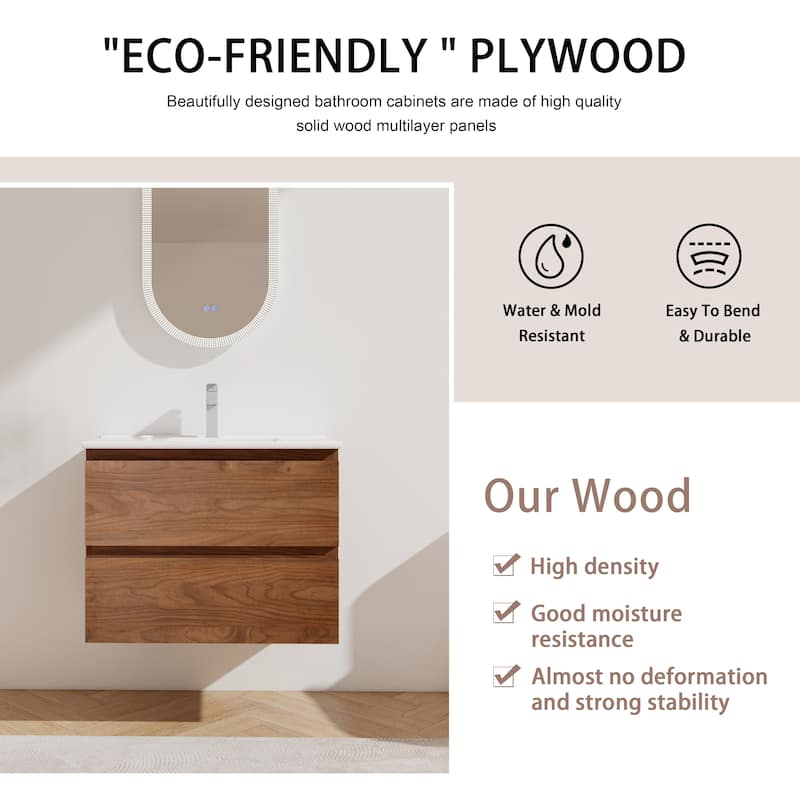 Bathroom Vanity With Sink In 24/30/36 Inch, Floating Bathroom Vanity With Soft Close Drawer