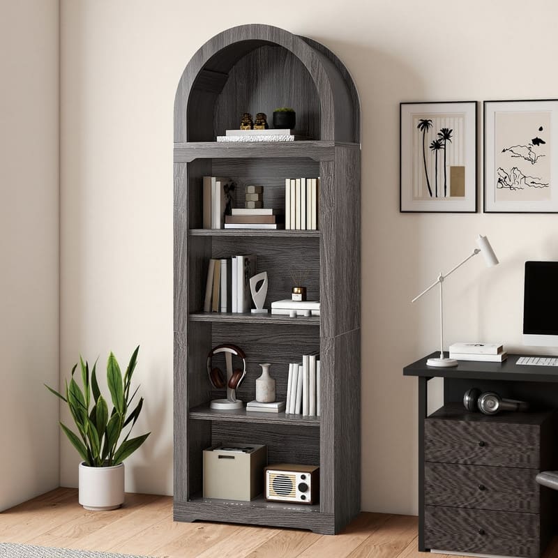 Moasis 68" Arched Bookshelf Open Display Bookcase with Storage Shelves for Living Room