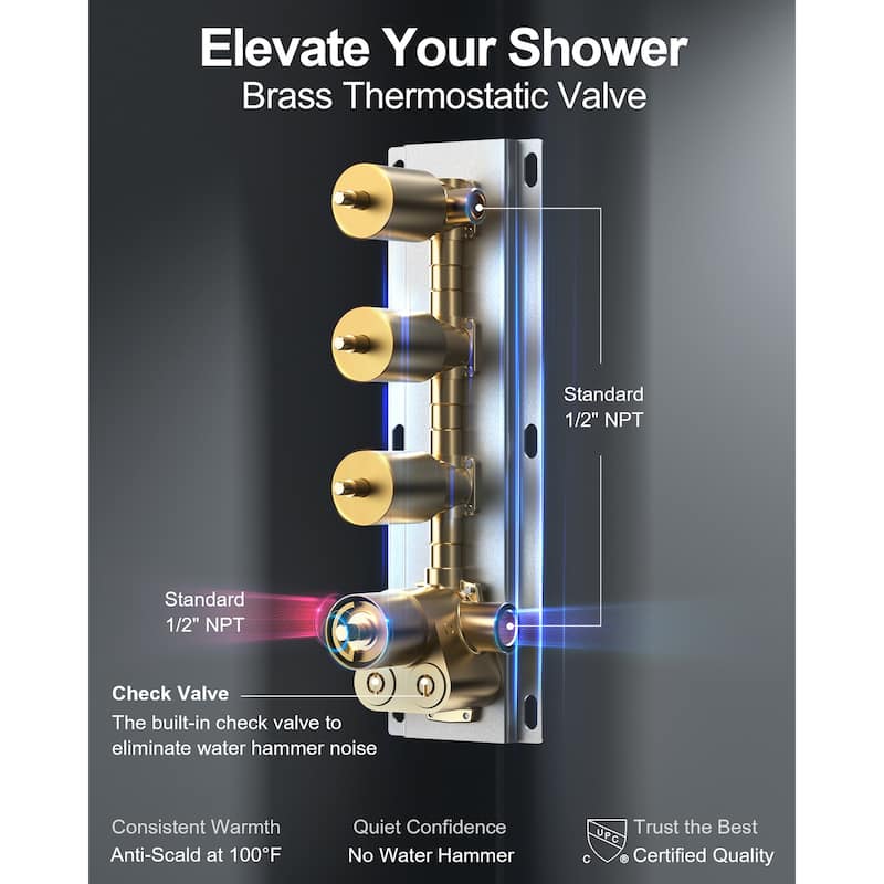 GRANDJOY LUXURY Shower System 22"x15" Ceiling Mount Rainfall & Waterfall Shower Head with Handheld Spray Como 64 Colors LED