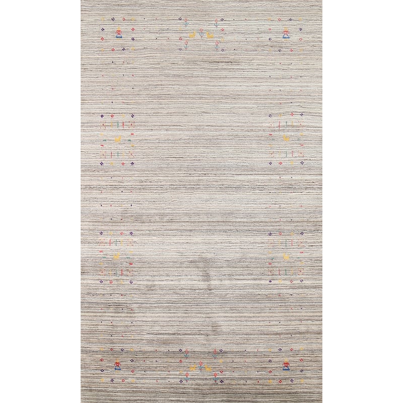 Striped Gabbeh Indian Area Rug Hand-Knotted Wool Carpet - 4'11"x 8'0"