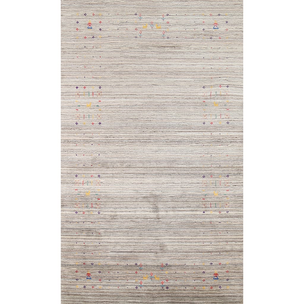 Striped Gabbeh Indian Area Rug Hand-Knotted Wool Carpet - 4'11"x 8'0"