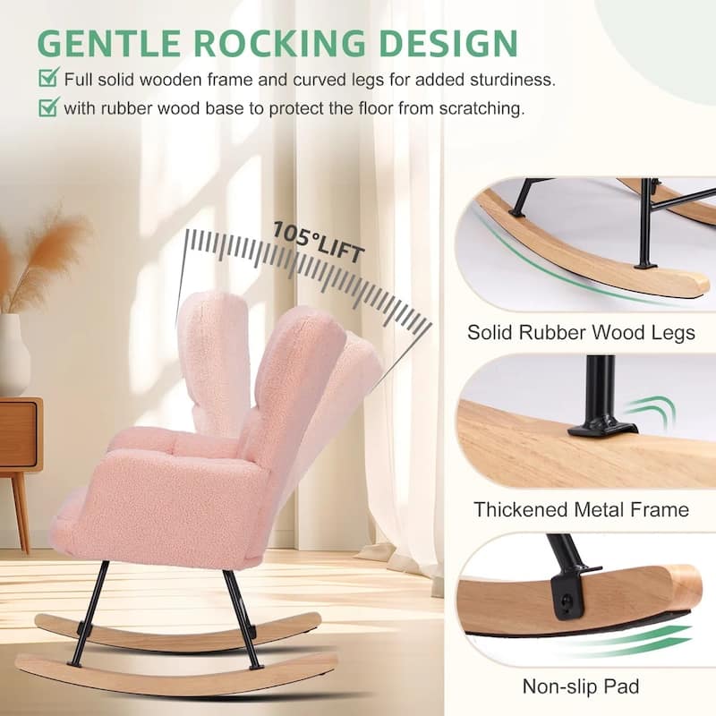 Rocking Chair Upholstered Glider Rocker Rocking Accent Chair Padded Seat with High Backrest Armchair