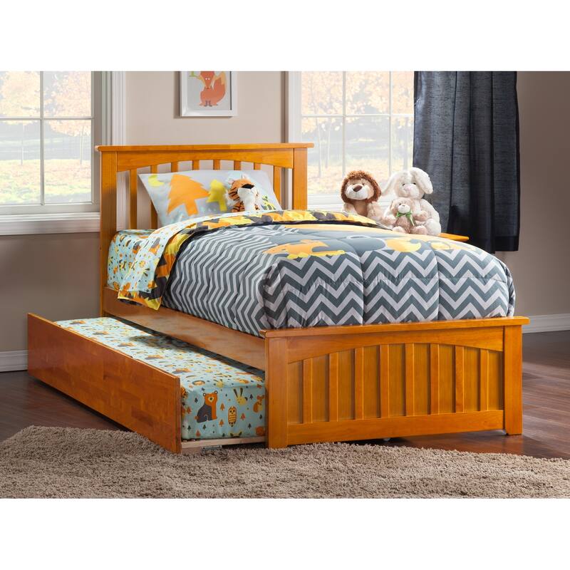 Mission Wood Platform Bed with Matching Footboard and Twin XL Trundle