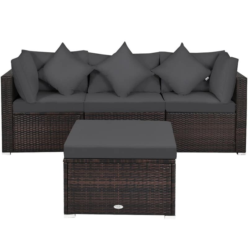 4 Pieces Patio Rattan Furniture Set with Removable Cushions and Pillows - Corner Sofa: 29" x 29" x 25"