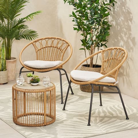 Speakes Outdoor Faux Wicker Chat Set by Christopher Knight Home