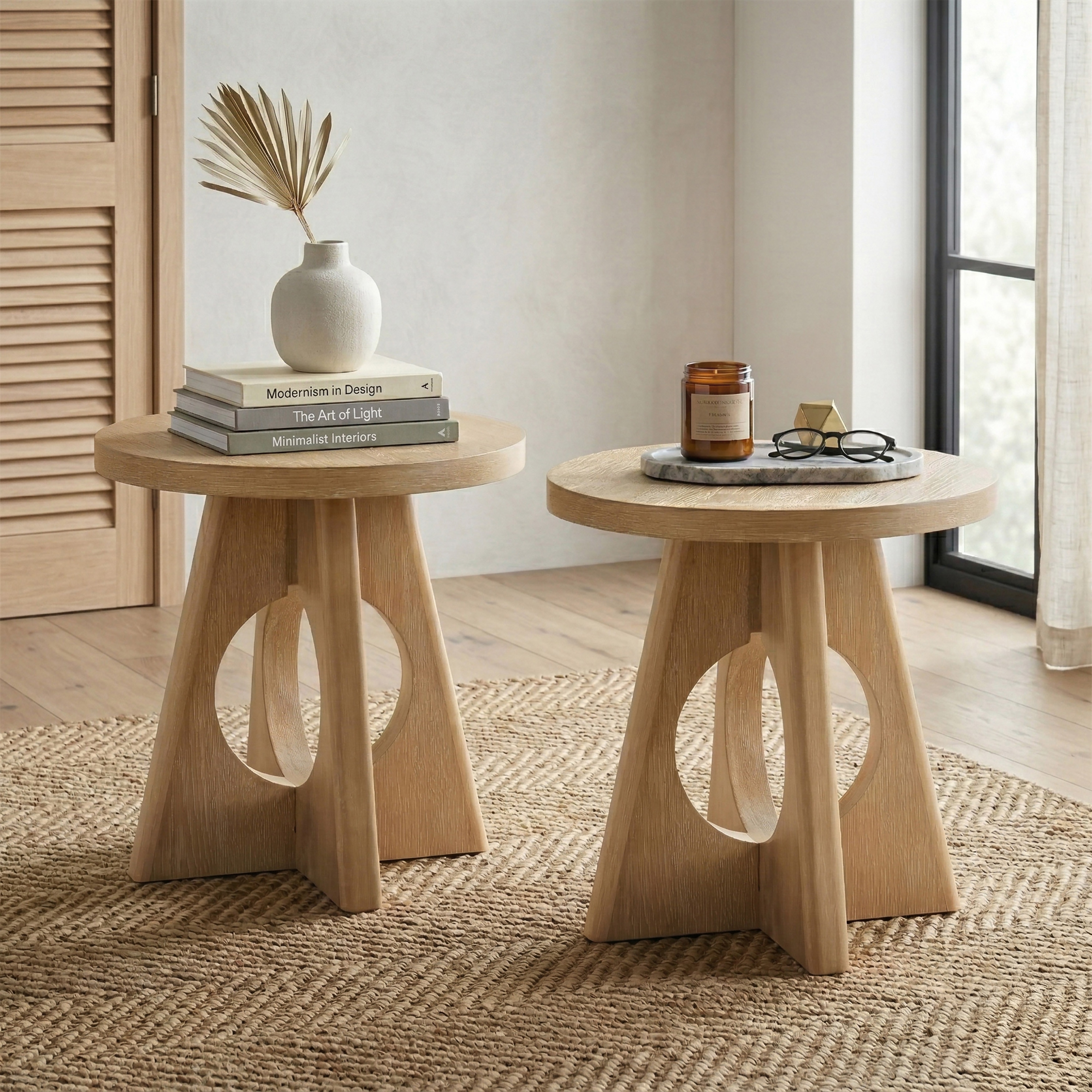 Furniture of America Vitten Modern Solid Wood Cutout Pedestal Base Round End Table (Set of 2)