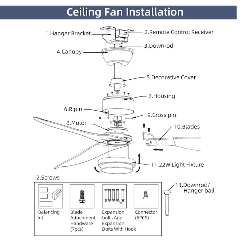 52-inch Farmhouse LED Ceiling Fan with Lights and Remote Control
