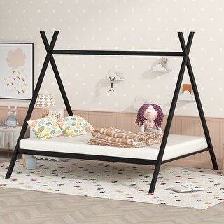House Bed Tent Frame Full Size Metal Floor Play House Bed Kids with Slatted - On - Overstock -