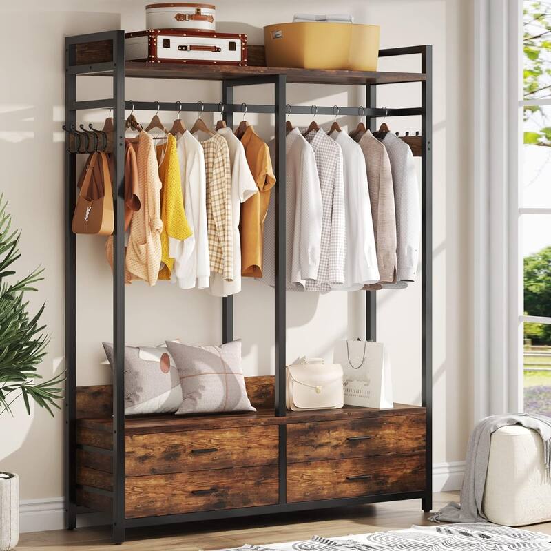 47" Rustic Brown Freestanding Closet Organizer, with 4 Drawers