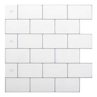 Art3d 12"x12" Backsplash Tile for Kitchen, Peel and Stick Subway Tiles,White with Grey Grout,10-Sheet