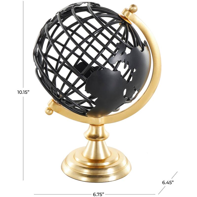 Black Metal Open Framed World Globe with Wire Exterior and Gold Base