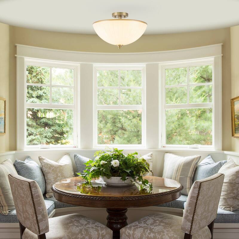 3-Light Bow-Shaped Semi-Flush Mount Ceiling Light White Glass Shade - Dia.15.55-in